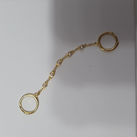 BNIB By Adina Eden 14k Tiny Double Pearl Chain Huggie Earring - Picture 7 of 8